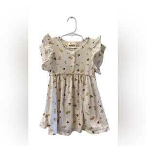 Disney Minnie Mouse - White Floral Kids Dress with Ruffle Sleeves - 3T